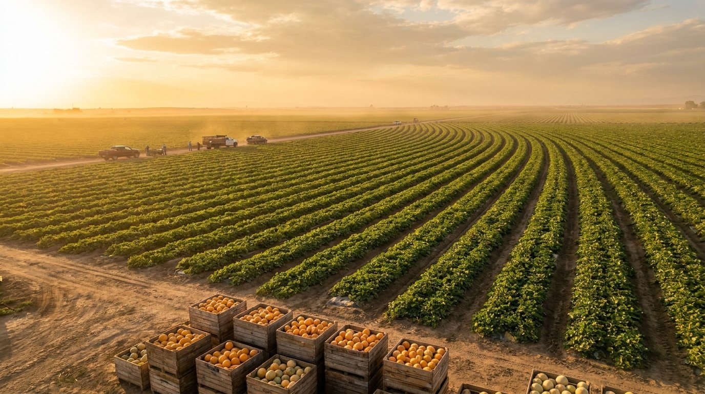 Melon farm at golden hour